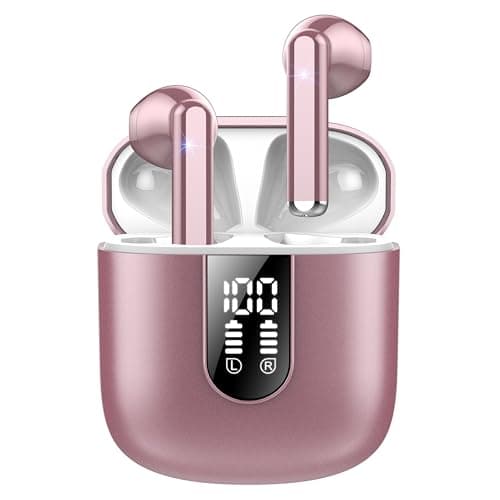 Jesebang Wireless Earbuds, 2024 Bluetooth 5.3 Headphones, Stereo Earphones with ENC Mic, Wireless Headphones in Ear Earbuds with Dual LED Display, 30H Playtime, Gym IP7 Waterproof, Rose Gold