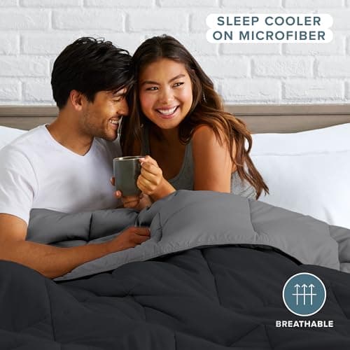 Bare Home Queen Comforter - Reversible Colors - Goose Down Alternative - Ultra-Soft - Premium 1800 Series - All Season Warmth - Bedding Comforter (Queen, Black/Grey) 5