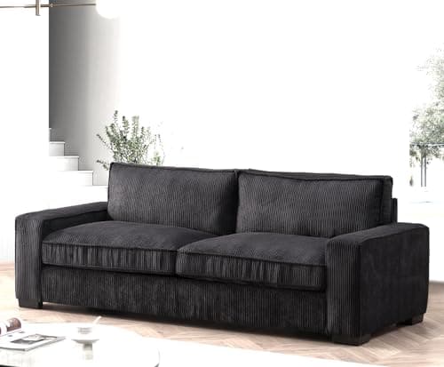 US Pride Furniture Luxe Living Room Sofa with Soft Corduroy Upholstery, Streamlined Design, Ample and Cozy 3 Seater Couch for Modern Spaces, Ideal for Entertainment and Relaxation, 79.5" Wide, Black