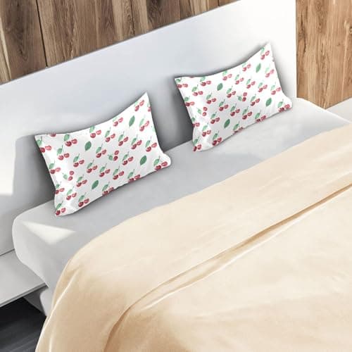 Burbuja Cherries Satin Pillowcase for Hair and Skin Standard Size 20x26 in, Super Soft Anti-Wrinkle Pillow Case with Envelope Closure 6