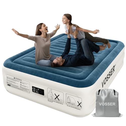 VOSSER Queen Air Mattress with Built-in Pump,Fast & Easy Inflation/Deflation Inflatable Mattress, Foldable Blow Up Mattress with Storage Bag, Inflatable Bed for Home, Camping & Guests