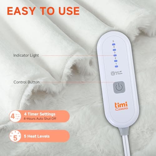 TiMiCalda Heated Blanket Electric Twin- 62"x84" Soft Thick Bubble Electric Blanket for Sofa with 5 Heat Levels & 4 Hours Auto-Off Overheat Protection, Warm Cozy Gifts, Cream 5