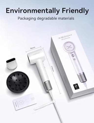 High-Speed Hair Dryer, 110,000 RPM Ionic Blow Dryer with 200 Million Negative Ions, Quiet (51dB), Thermo-Control, Fast Drying, Magnetic Diffuser & Nozzle for Women, Men, and Kids 7