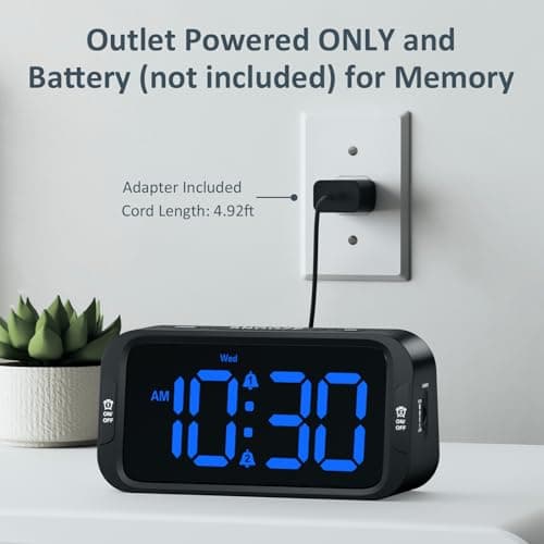 Odokee Digital Dual Alarm Clock for Bedroom, Easy to Set, 0-100% Dimmer, USB Charger, 5 Sounds Adjustable Volume, Weekday/Weekend Mode, Snooze, 12/24Hr, Battery Backup, Compact for Bedside(Blue) 7