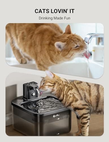 DownyPaws Cat Water Fountain Cordless, 84oz/2.5L Fursink Wireless Pet Water Fountains for Cats Indoor, Battery Operated Cat Drinking Fountain with Motion Sensor, Ultra Quiet Pump, BPA-Free, Black 5