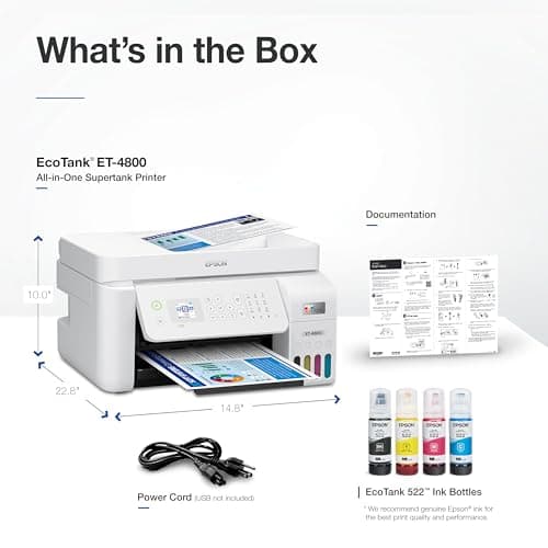 Epson EcoTank ET-4800 Wireless All-in-One Cartridge-Free Supertank Printer with Scanner, Copier, Fax, ADF and Ethernet – Ideal-for Your Home Office, White 7