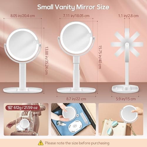 B Beauty Planet Vanity Mirror with Lights, 30X Magnifying Makeup Mirror with 3 Lighting and Adjustable Brightness, Rechargeable 2-Sided Height Adjustable Desk Mirror for Bathroom, Women Gifts for Mom 6
