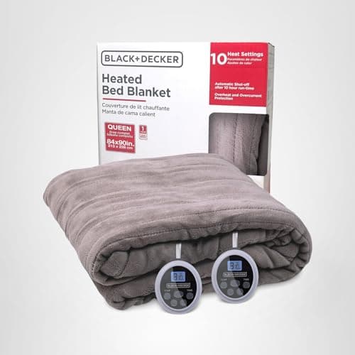 BLACK+DECKER Heated Blanket Electric Queen, Micro Plush Electric Blanket, Heating Blanket with 10 Heating Levels, 10H Timer, Auto Shutoff, Dual Zone Heating, Fast Heating (84x90 inches, Grey) 9