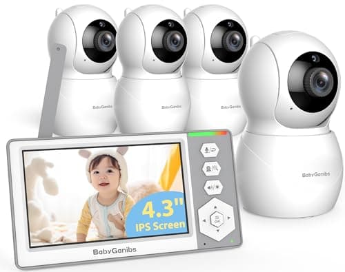 Baby Ganibs Baby Monitor with 4 Cameras Standby for 23-Hour Battery, Remote Control 4.3'' IPS Video Baby Monitor No WiFi Up to 1000ft Range, ECO, Night Vision, Temperature, 2-Way Talk, 8 Lullabies