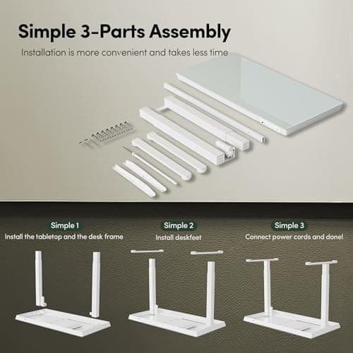 FEZIBO 48 × 24 Electric Standing Desk with Drawers, Whole-Piece Glass Adjustable Height Desk, One-Piece Quick Install Adjustable Sit Stand Desk, White 7
