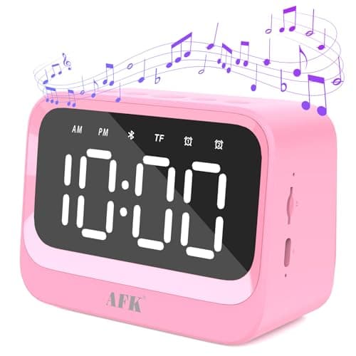 AFK Alarm Clock with Bluetooth Speaker for Bedroom,Loud Digital Clock for Heavy Sleepers Adults, Desk Clocks with Dual Alarms,Large Number,Dimmable,Snooze for Teens Boys Girls,Pink