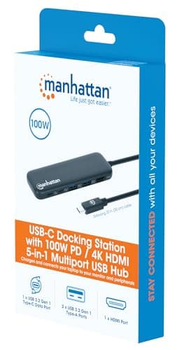 Manhattan 5 in 1 USB C Docking Station Hub – Long 20 in Cord - 100W PD, 4k HDMI, 2 USB-A 3.0, 1 USB-C 5Gbps Data Port - Multiport Adapter for MacBook Air Pro & Type C Devices–3 Yr Mfg Warranty-130721 8