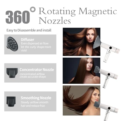 AIKO PRO Salon Ionic Hair Dryer, 1800W High-Speed Foldable Travel Blow Dryer, Brushless Motor for Fast Drying & Frizz Control, 3 Temps & 3 Speeds, Lightweight, Portable & Quiet with 3 Magnetic Nozzles 5