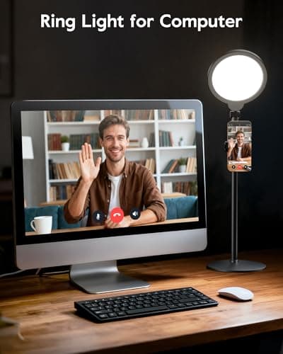 Dimmable Ring Light with Stand for Desk, Adjustable Desk Light for Video Recording, 30 Light Modes Video Conference Lighting, Zoom Lighting for Computer, Webcam, Podcast, Calls, Home Office, CRI 97.8 9