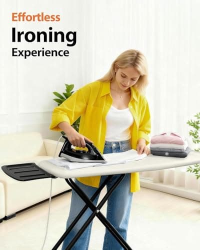 Full Size Ironing Board, Extra wide Foldable Iron Board, Heavy Duty Iron Rest, Height Adjustable & Space-Saving Folding Boards with Heat-Resistant Cover &Thick Pad for Clothes, for Laundry Room, Ivory 5