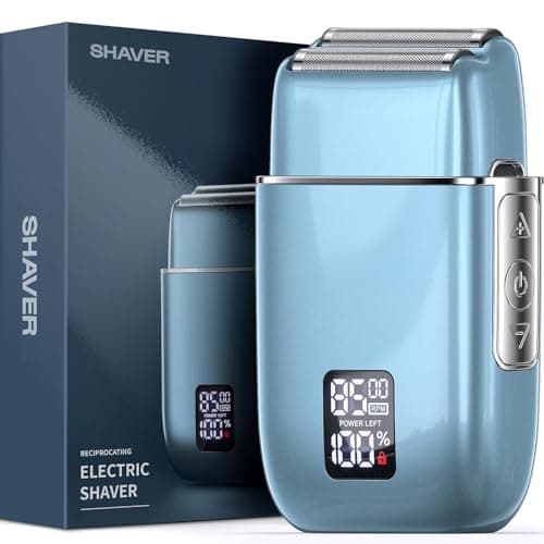 Electric Razor, Electric Shaver for Men, Upgraded Foil Shaver with 3 Speeds, Double Floating Blade IPX7 Waterproof Wet/Dry LED Display USB Type C Rechargeable Blue