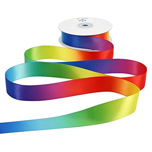 MEEDEE Satin Ribbon 1 inch Rainbow Ribbon Rainbow Satin Ribbons Neon Color Ribbons for Gift Wrapping Birthday Pride Party Decoration Handmade Bows DIY Crafts - 25 Yards