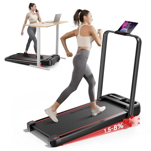 RHYTHM FUN Treadmill with Incline, Walking Pad with Handle Bar,300lbs Walking Pad with APP, Portable Folding Walking Treadmills for Home/Office with Low Noise