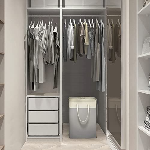 Simple Houseware 75L Collapsible Laundry Hamper, Rectangle Cotton Basket with Drawstring Closure and Handles, Gray 5