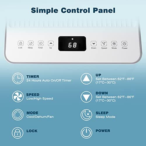 ZAFRO 10,000 BTU Portable Air Conditioners Cools up to 450 Sq.ft, Portable AC Built-in Cool, Dehumidifier, Fan Modes, Room Air Conditioner with Remote Control/Installation Kits, White 2