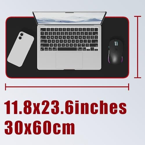 Large Gaming Mouse Pad Mat 11.8x23.6 Inches with Red String Stitched Edge Non-Slip Rubber Base Washable Resilient for Office Home Computers Laptop Table Mouse Pads Mats Accessory 6