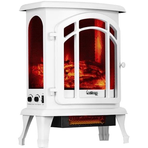 e-Flame USA Tahoe LED Portable Freestanding Electric Fireplace Stove Heater - Realistic 3-D Log and Fire Effect (Winter White)