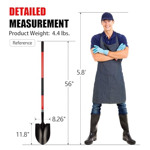 VNIMTI Heavy Duty Gardening Shovel, 56 Inch Round Blade with Fiberglass Handle (Red) 6