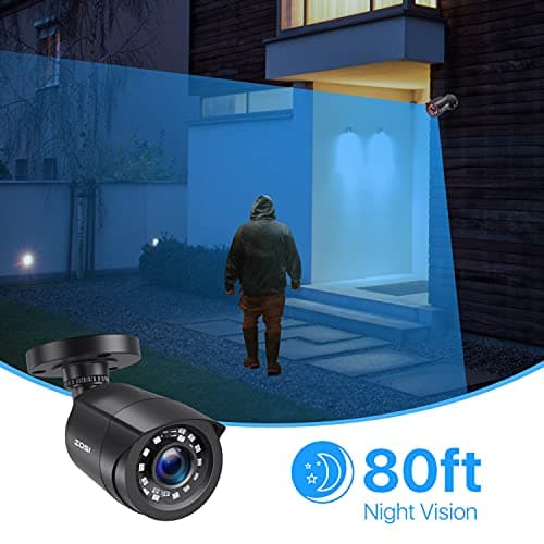 ZOSI 1080P 4 Pack HD TVI Security Cameras, 80ft Night Vision, Outdoor Indoor Weatherproof Bullet Camera for 1080P/5MP/4K HD TVI Analog CCTV DVR System 5