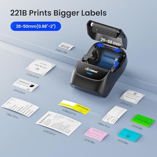 CLABEL Label Maker Machine with Tape, 221B Thermal Bluetooth Label Printer 2 Inch Portable Barcode Inkless Sticker for Small Business, Retail Office,Office, Home, Came with 1 Roll Label (Black) 5