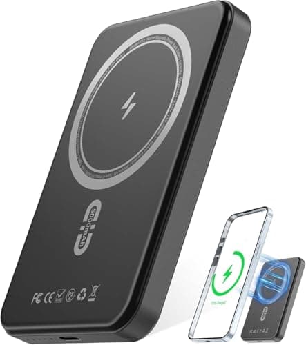 Magnetic Power Bank 5000mAh,Magnetic Portable Charger for iPhone with Type-C Cable,Slim Portable Wireless Magnetic Power Bank, Magnetic Battery Pack for iPhone 16/15/14/13/12 Series (Matte Black)