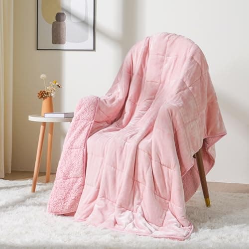 Cottonblue Sherpa Fleece Weighted Blanket 12lbs, Flannel Cozy Plush Blankets, Fuzzy Flannel Bedding Blanket Throw for Twin Full Bed, Minky Soft Blanket for Sofa Bed 48 x 72 inches, Blush Pink 9