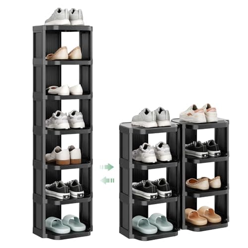 Kitstorack 8-Tier Vertical Plastic Shoe Rack, Freestanding Stackable Storage Organizer for Small Closets and Tight Spaces