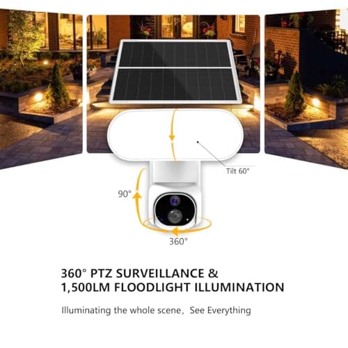 NIUNIUEV Solar Floodlight Security Camera,Wireless Outdoor Security PTZ Camera,100% Wire-Free,2K HD Resolution,2.4GHz WiFi Camera,Color Night Vision,Two-Way Talk (Only Camera) 5