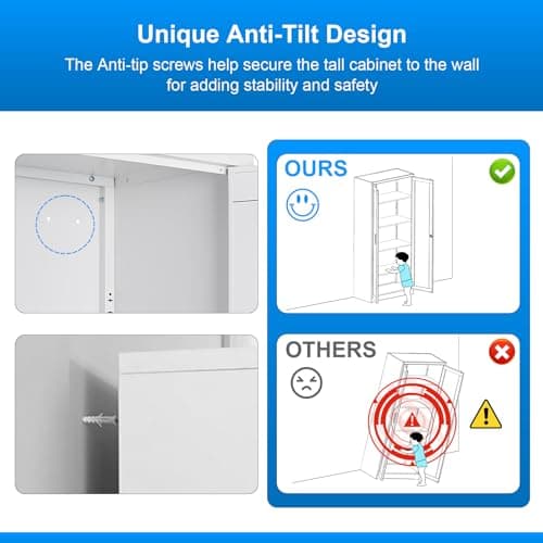 Polup Display Cabinet with Glass Doors, 71'' Tall Curio Cabinets with Lock, Metal Glass Display Case for Collectibles, Living Room, School, Commercial, White, Assemble Required 7