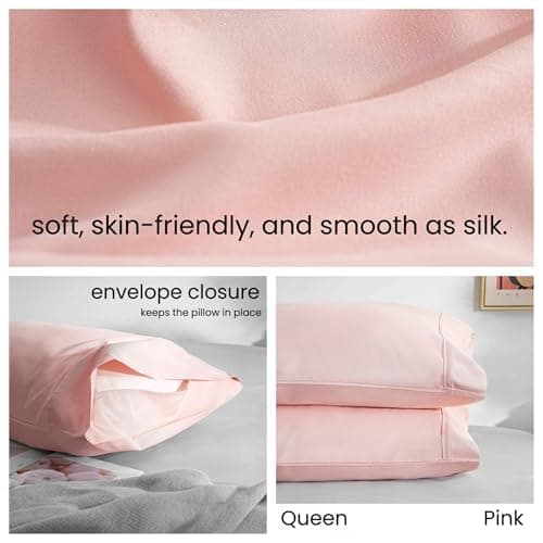 Pillowcases Queen Pink Set of 2 Envelope Closure End Easy Fit for All Season Cooling Soft and Breathable Material Machine Washable 7