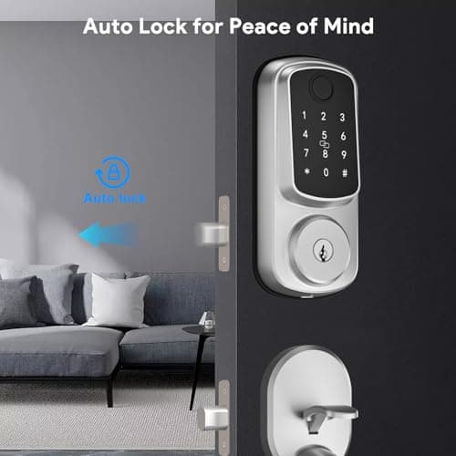 Keyless Entry Door Lock with Handle Set, Keyless Entry Deadbolt with Handle Set, Smart Locks for Front Door Alexa Fingerprint Auto Lock,Silver 5