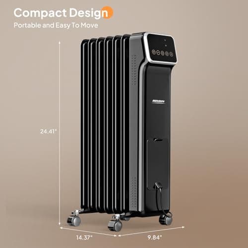 ROVSUN Oil Filled Radiator Heater w/Remote & APP Control, 1500W Portable Space Heater with Adjustable Thermostat, 24H Timer, Tip-Over & Overheat Protection for Indoor Use, Bedroom, Black, 2 Packs 7