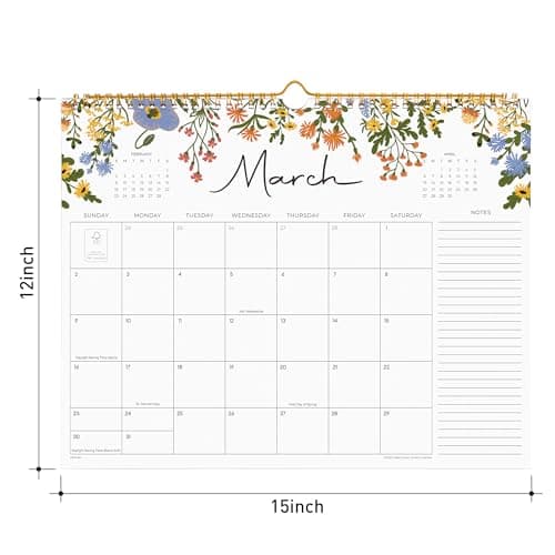 2026 Calendar, Cabbrix Wall Calendar 2026, 18 Months Calendar Runs From January 2026 - June 2027, 15" x 12", Twin-Wire Binding, Hanging Hook, Floral Design 5
