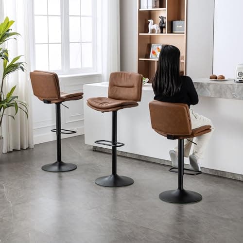 FIRAVOE Swivel Bar Stools Set of 2, Double-Layer Upholstered Counter Height Bar Stools with Back, Adjustable Bar Stool 24"-32", Faux Leather Barstools for Kitchen Island (Brown, 2PCS (24"-32")) 6
