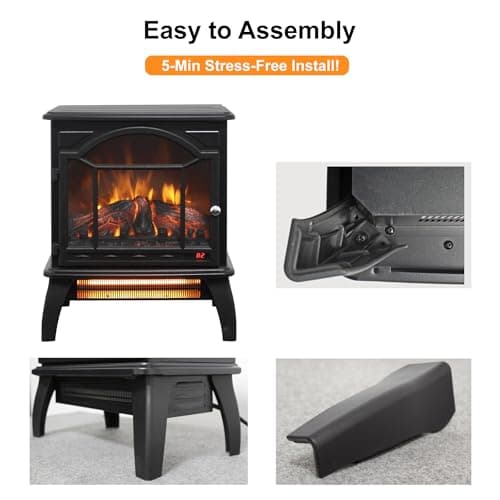 Innoflame 18" Electric Fireplace Stove, Freestanding Fireplaces Heater with Realistic Flame, Remote, Timer, Adjustable Brightness, Thermostat, 1500W, Black 7