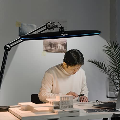 bemelux Task Lamp with Clamp, Bright 117PCS LEDs, Metal Swing Arm 24W 2200 Lumen Dimmable Led Desk Lamp for Architect Home Office Study Reading Dorm Workbench Craft, 23 Inch Working Lamp(Black) 6