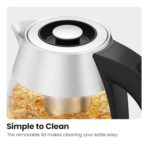 Chefman Electric Kettle for Boiling Water, 1.8L 1500W, Removable Tea Infuser, Auto Shut Off, Boil-Dry Protection, BPA Free, Borosilicate Glass, Hot Water Boiler, Electric Tea Kettle - Stainless Steel 7