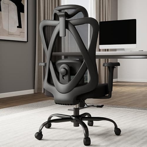 Keratee Ergonomic Office Chair with Adjustable Lumbar Support, High Back Mesh Computer Desk Chairs with 3D Headrest and Armrest, 360° Swivel Wheels and Rocking Function, for Home, Office, Black