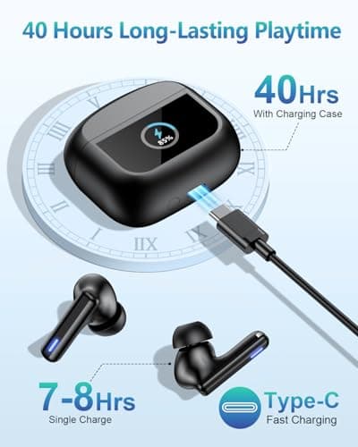 Wireless Earbuds Bluetooth Headphones, Ear Buds with Touch Screen, ANC ENC Noise Cancelling Transparency Mode, 40H Stereo Deep Bass, IPX7 Waterproof, Clear Calls, 5 EQ for iOS Android (Black) 7