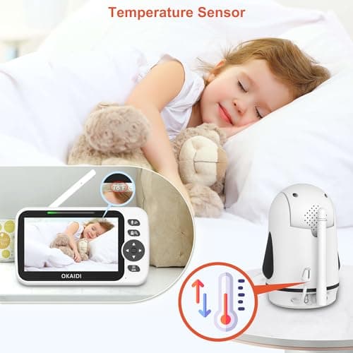 OKAIDI Video Baby Monitor with 2 Cameras, 5" Display Baby Monitor No WiFi, 30H Battery and 1000ft Range, Remote Pan-Tilt-Zoom Baby Camera, 2-Way Talk, 8 Lullabies, for Baby Pet Elderly 5
