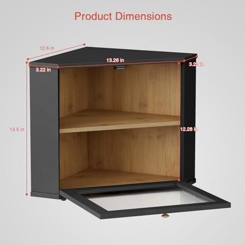 Goozii Corner Bread Box for Kitchen Countertop, Black Bread Storage Container for Homemade Bread, Two Layer Breadbox under Cabinet Mount, Large Bread Holder for Kitchen Counter, Pantry Shelf 6