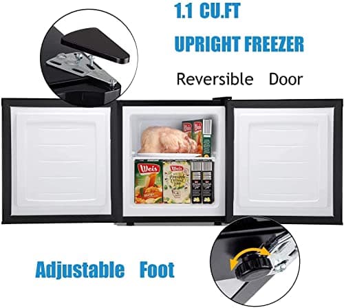 Antarctic Star Upright Freezer 1.1 Cu.ft, Compact Mini Freezer with Reversible Single Door, Temperature Control, Removable Shelves, Small freezer Stainless Steel for Home, Silver 5