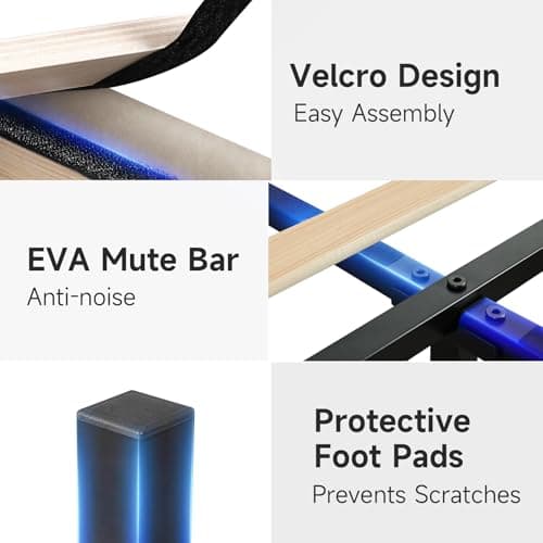 koorlian Queen Bed Frame with Headboard, Adjustable Velvet Upholstered Bed Frame with Type-C&USB Ports, Wingback Storage Headboard, Solid Wood Slats Support, No Box Spring Needed, Noiseless, Beige 9