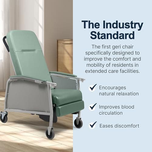 Lumex 3-Position Medical Recliner, Reclining Geri Chair with Wheels, Jade 2