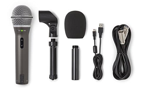 SAMSON Technologies Q2U USB/XLR Dynamic Microphone Recording and Podcasting Pack (Includes Mic Clip, Desktop Stand, Windscreen and Cables), Silver